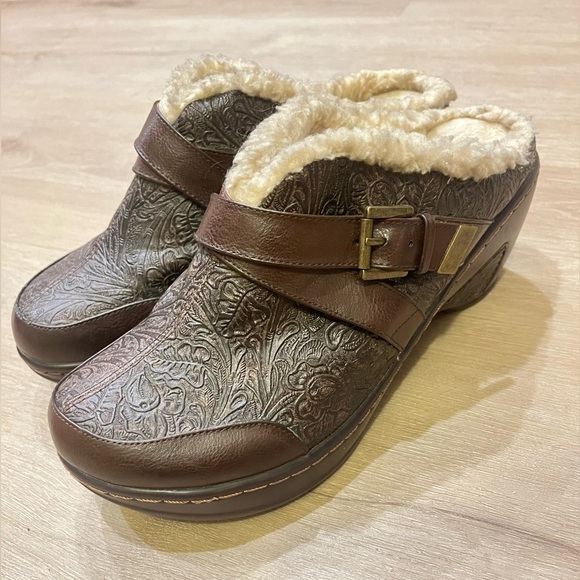 JBU Sweden Womens Memory Foam Wedge Marie Jane Clogs Leather Brown Size 11 M - Picture 2 of 8